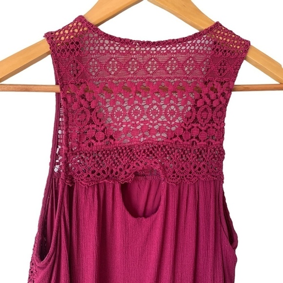Harlow Boho Crochet Lined Sleeveless Swing Top Burgundy Women's Size Large - Picture 5 of 8